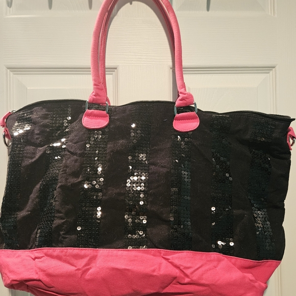 Victoria's Secret Black and Pink Modern Tote With Sequin - Picture 5 of 5